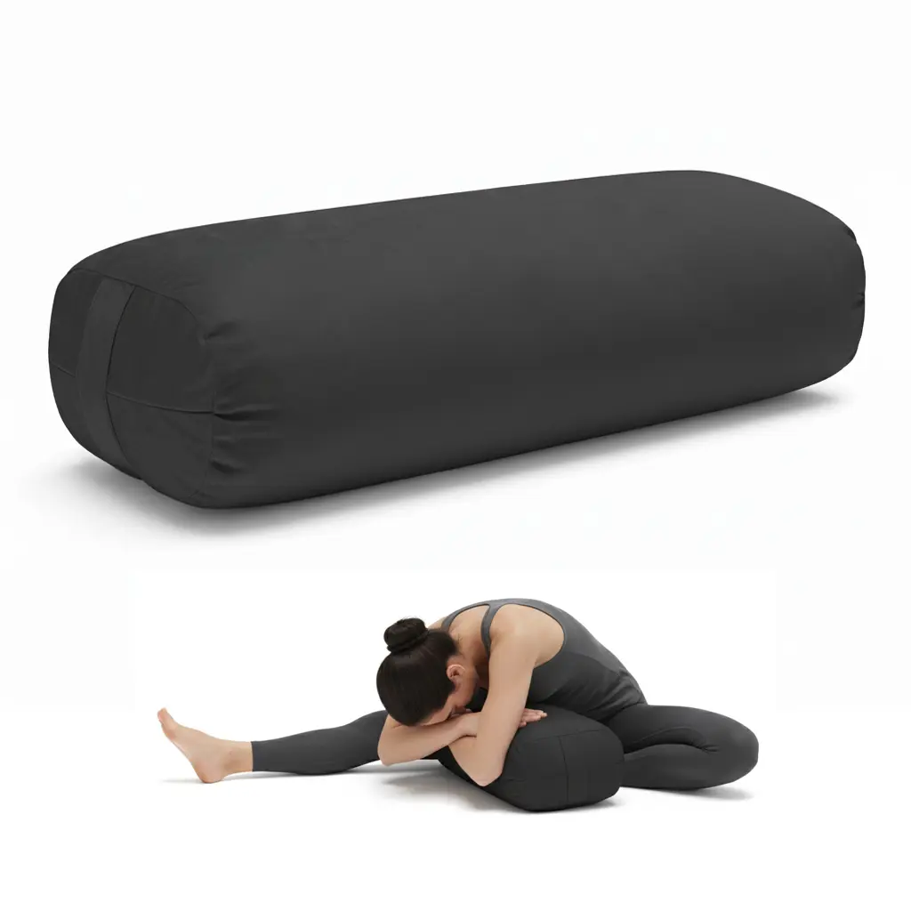 Restorative Yoga Bolster Pillow - Black Velvet Cover, Soft Sponge Fill, Medium-Soft Polyester, Full-Body Support, Memory Foam Bolsters, Yoga Foam Wedges for Meditation