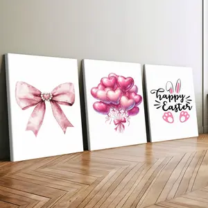 3 count wooden frame canvas, pink girls room art poster, Easter decoration, stylish bedroom decoration, modern home decoration, exquisite mural, suitable for living room corridor wall decoration, HD, waterproof, art