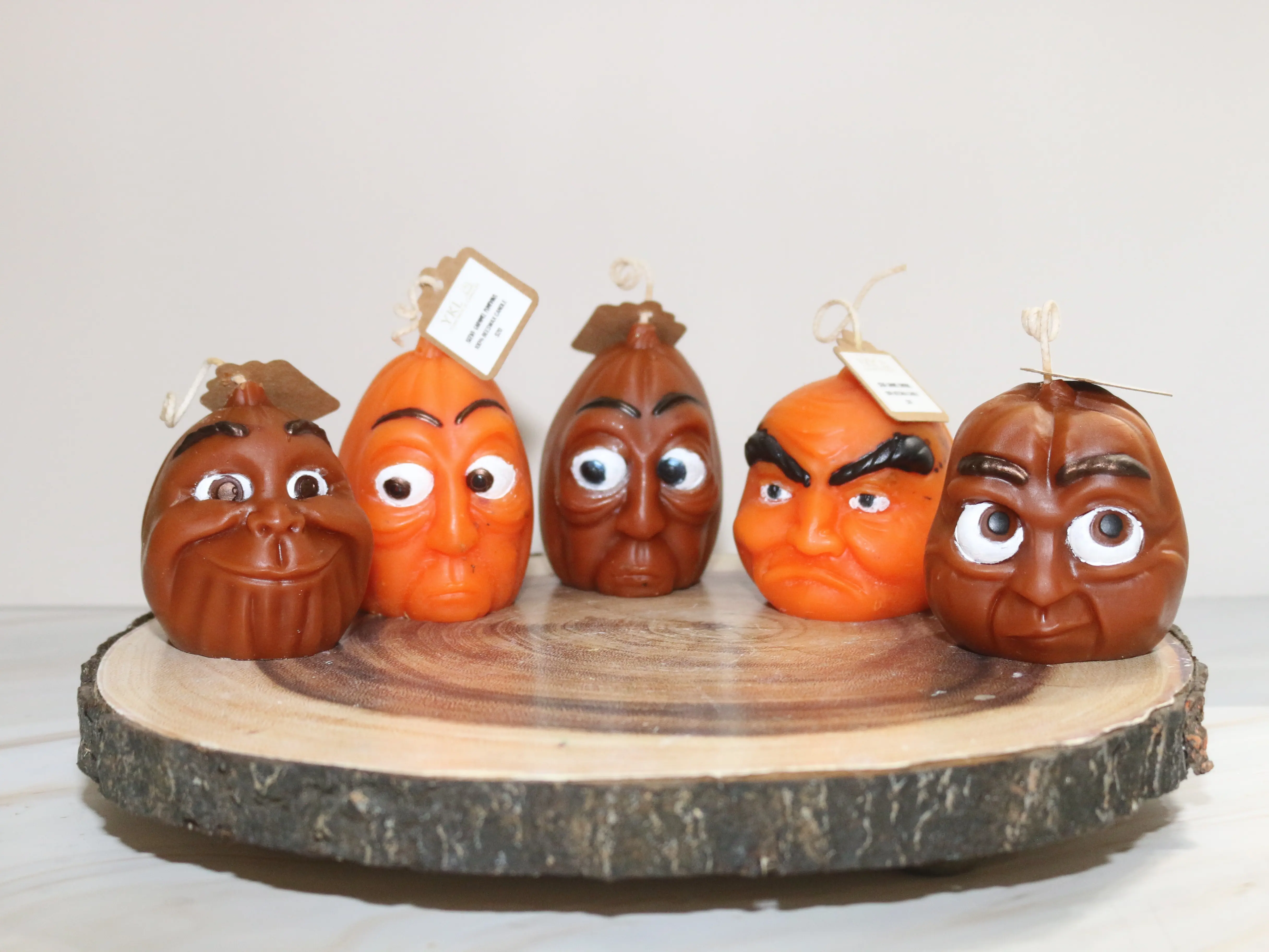 Handcrafted Pumpkin Face Candles - Full Set Decor Scented Natural Beeswax Hand painted Unique