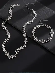 Gothic Cross Pendant Necklace & Bracelet Set, Vintage High-Quality Street Dark Style Jewelry, Versatile Gothic Accessories for Women, Matching Jewelry Set