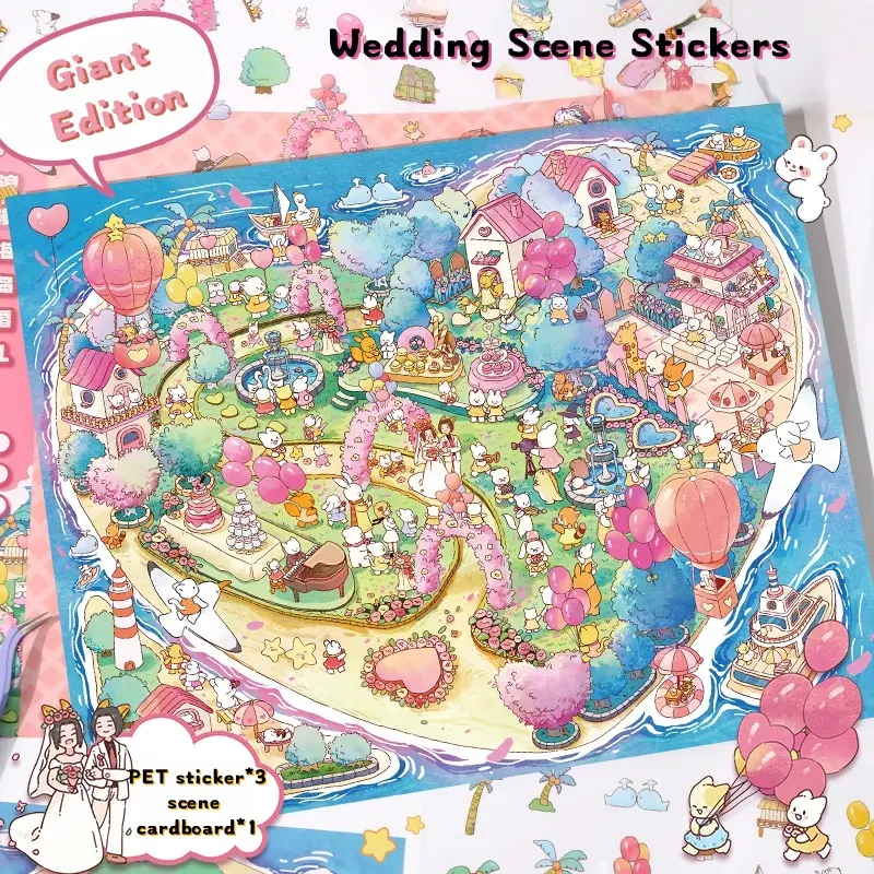 Island Wedding HUGE Sticker Scene Kit – 12" x 9.8" oversized tropical wedding diorama stickers for scrapbooking, wedding albums, invitations, and DIY crafts. Includes palm trees, flowers, and ceremony details. Self-adhesive, precision die-cut,