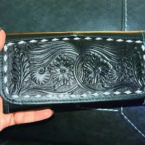 Tooled leather large wallet