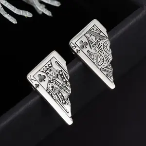 2pcs Vintage Creative Punk Personality Poker Card Copper Earrings for Men and Women Hypoallergenic Fashionable Unique Charming Trendy Jewelry Gift