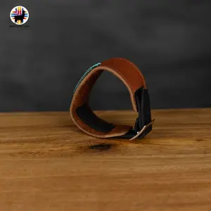 Indigenous Creations Beaded Cuff Bracelet Handmade Leather Unisex Adjustable Strap 10.5" Length 9" Elegance