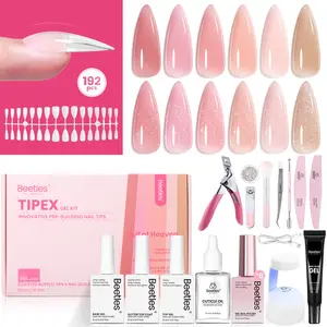 Beetles Tipex Nail Kit with Gel Polish, 192pcs Tipex Nail Tips with 6 Colors Gel Polish Solid Nail Glue Base & Top Coat, Mini UV Lamp DIY Manicure Cutics Gift for Women Girls