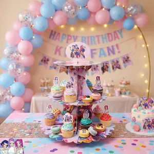 Kpop Idol Dessert Display Tower, Three-Tier Cupcake Stand, Millennium Style Party Supplies, Unisex Design, Perfect for Events & Celebrations