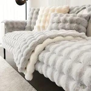 1pc Luxurious Imitation Rabbit Plush Sofa Cover Soft Warm Thick