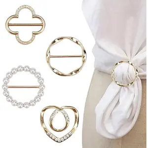 4PCS Scarf Ring Clips for Women, Metal Circle Shirt Tie Clips for Fashion Styling