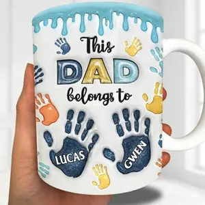This Dad Grandpa Belongs To Handprints Icon,Personalized Dad Mug Coffee Cup,Gifts with Kids Names, Personalized Daddy, Papa, Pops Birthday Gift for Fathers Day Present from Children