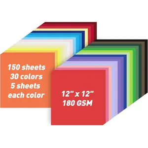 12" X 12" Colored Cardstock Bulk 150 Sheets 30 Assorted Colors Construction Paper Card Stock Printer Paper for DIY Crafts,  School Supplies, Cricut, 180 GSM