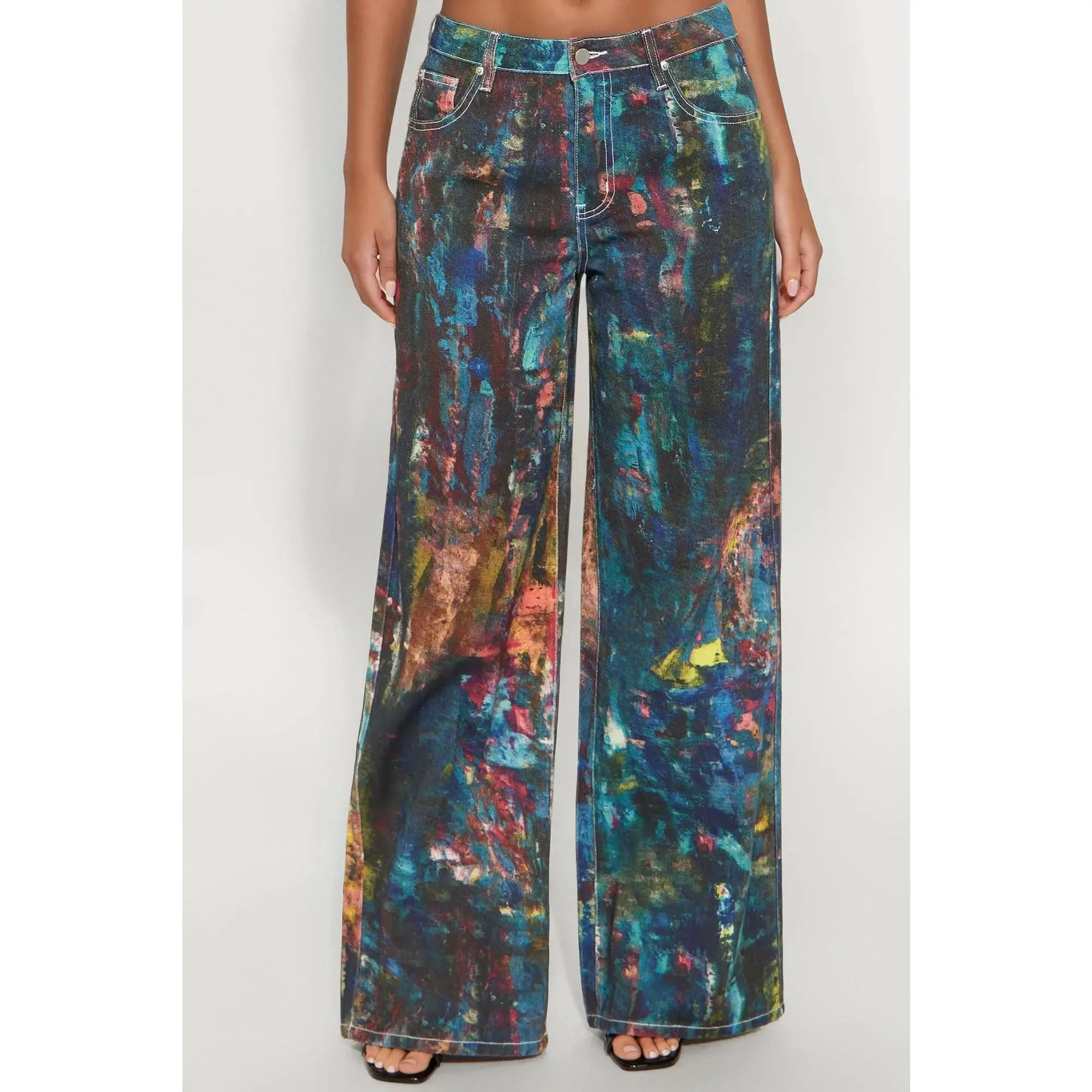 Work Of Art Wide Leg Jeans - Multi Color Work Of Art Wide Leg Jeans - Multi Color