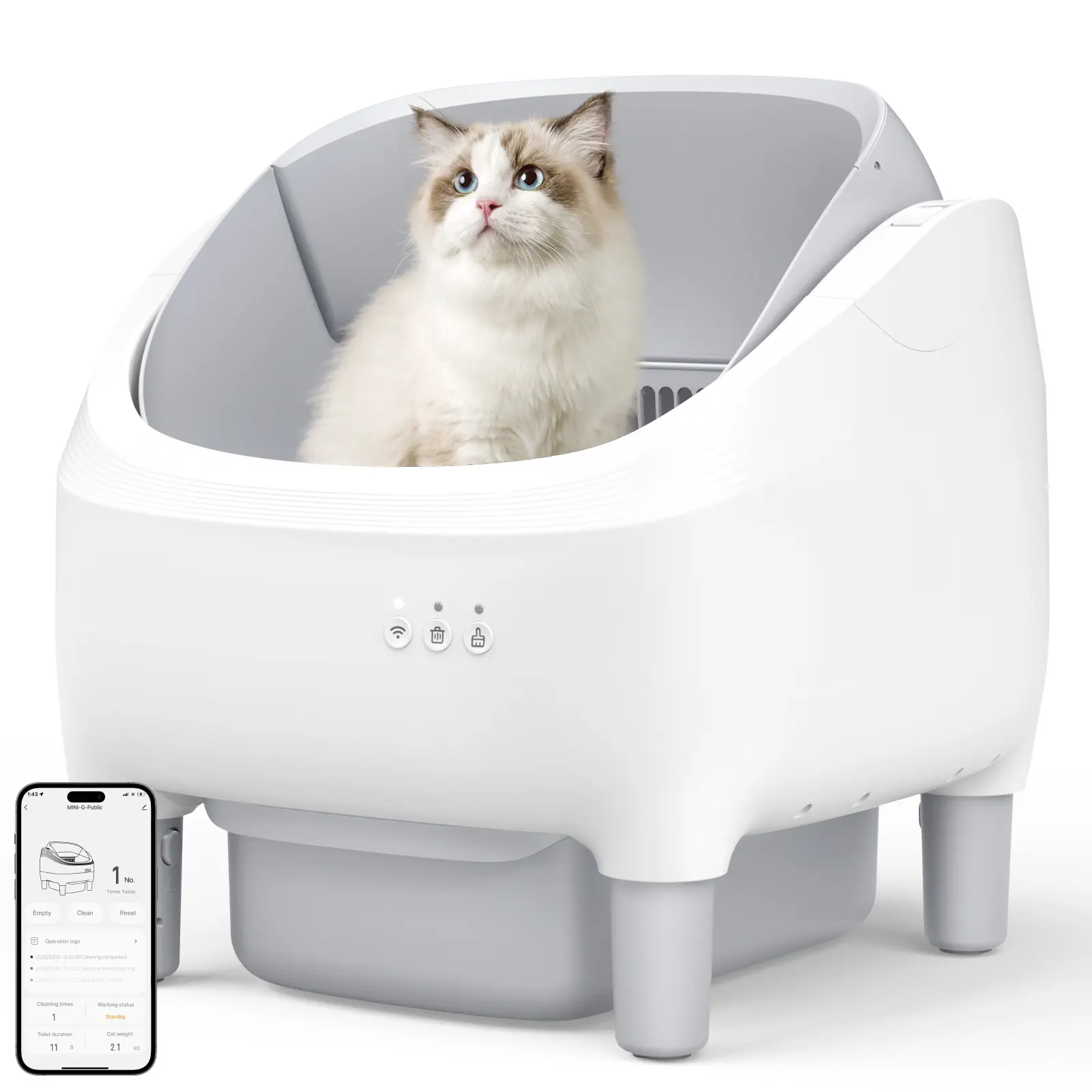 Self-Cleaning Open Top Cat Litter Box, Dual App & Manual Control Safety Design, Comes with 2 Waste Bags, only Support 2.4G WIFI,Gray#backtoschool#sohochic