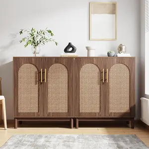 Tribesigns Set of 2 Rattan Sideboard Buffet Cabinet with Storage, 59 Inch Accent Cabinet with Doors, for Dining Room, Living Room, Kitchen