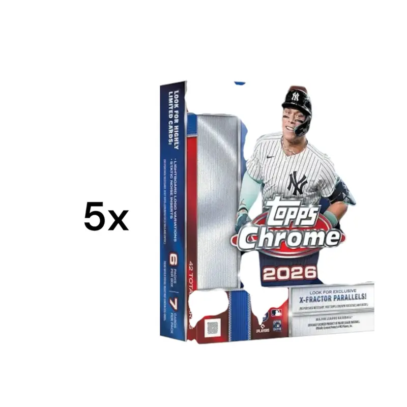 MLB Card Break #20 - 5x 2026 Topps Chrome Baseball Mega Boxes (6 Packs, 7 Cards Each) with X Fractors, Topps Chrome 2026