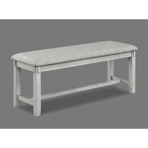 1pc Driftwood Finish Standard Height Bench Gray White Fabric Upholstered Seat Cushion Tapered Legs Contemporary Transitional Style Dining Room Wooden Furniture