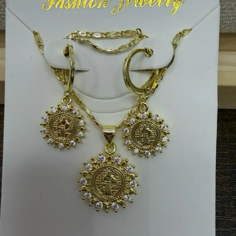 Earrings & necklace san benito set oro laminado