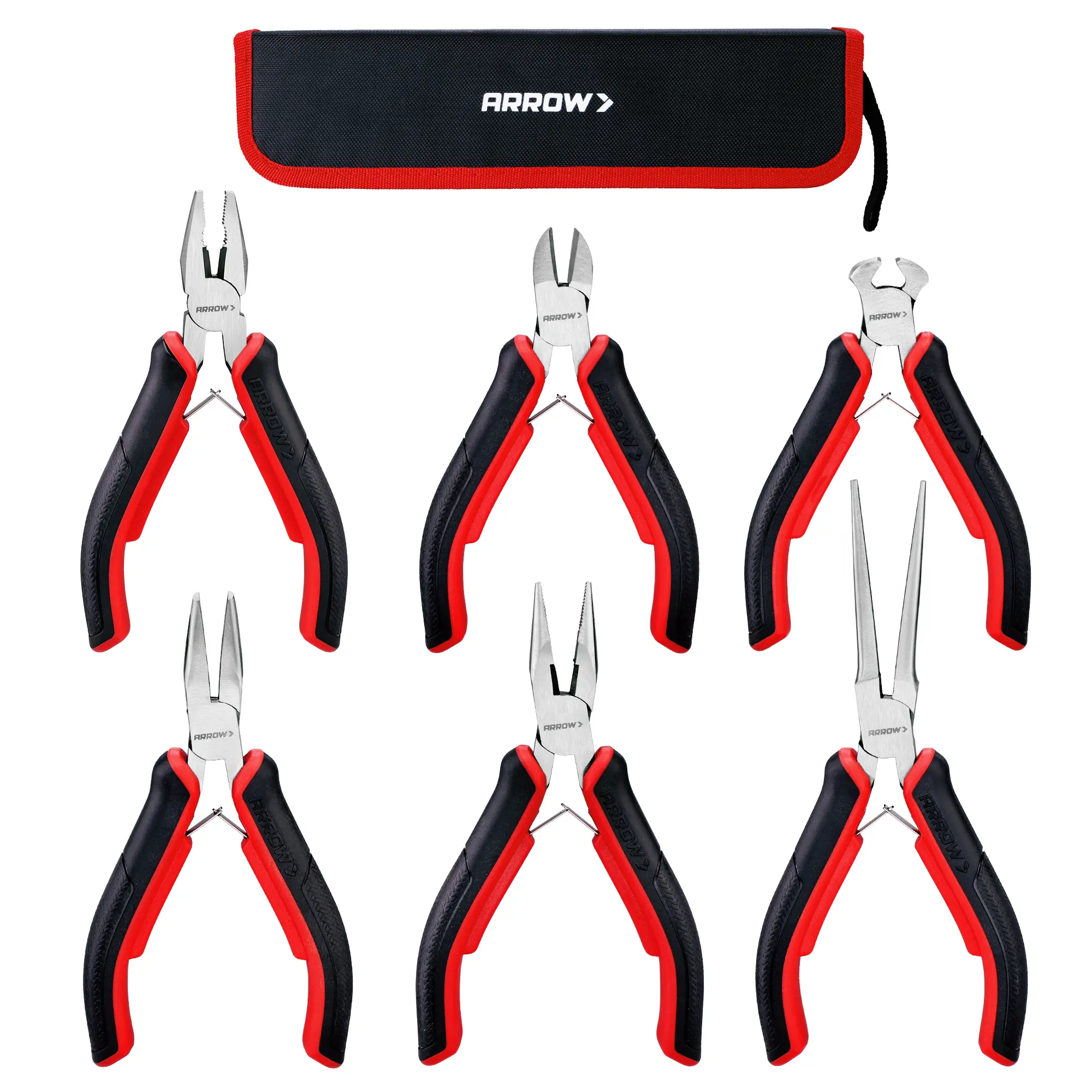 #backtoschool ARROW Mini Pliers Set, 6-Piece Precision Jewelry & Craft Kit – Includes Needle, Diagonal, Long, Bent, End Cutting & Lineman Pliers for Electronics, Crafts & DIY, with Pouch