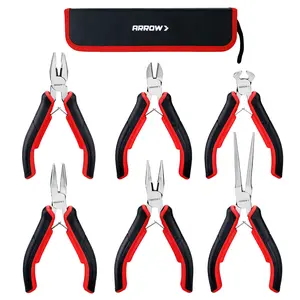 ARROW Mini Pliers Set, 6-Piece Precision Jewelry & Craft Kit – Includes Needle, Diagonal, Long, Bent, End Cutting & Lineman Pliers for Electronics, Crafts & DIY, with Pouch