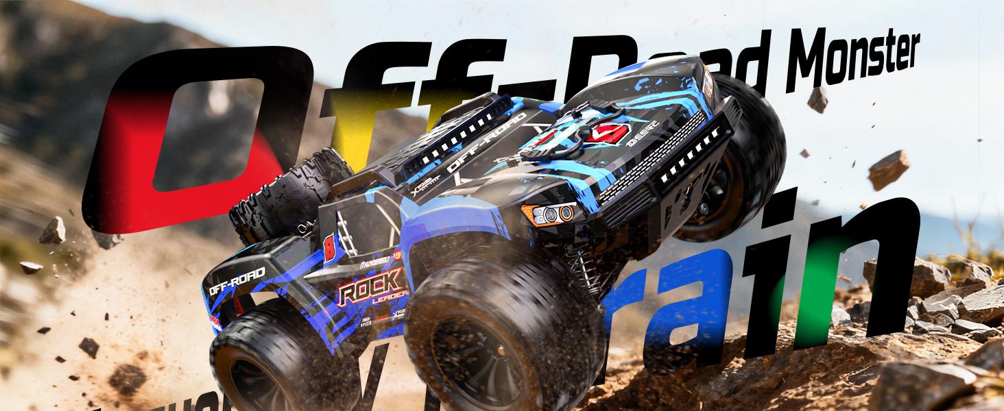 DEERC 9006E 1:12 4WD Off-Road RC Stunt Monster Truck, 28MPH 2.4GHz Racing Car, Waterproof Short Course Truck with 2 Lithium Ion Batteries, Spare Tire, LED Lights, Shock Absorbers, 100m Control Range, All-Terrain Tires for Ages 12+ Adults, 100 Meters