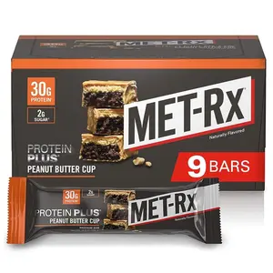 MET-Rx Protein Plus Bar, Snack, Gluten Free, Peanut Butter Cup, 85g, 9 Count
