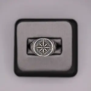 Sterling Silver Plain Ring- Compass Design