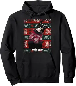 Christmas Tuxedo Cat Santa Sweater Ugly Xmas Funny Pullover Hoodie