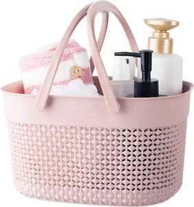 Portable Shower Caddy Basket, Plastic Organizer Storage Tote with Handles Toiletry Bag Bin Box for Bathroom, College Dorm Room Essentials, Kitchen, Camp, Gym, Pink