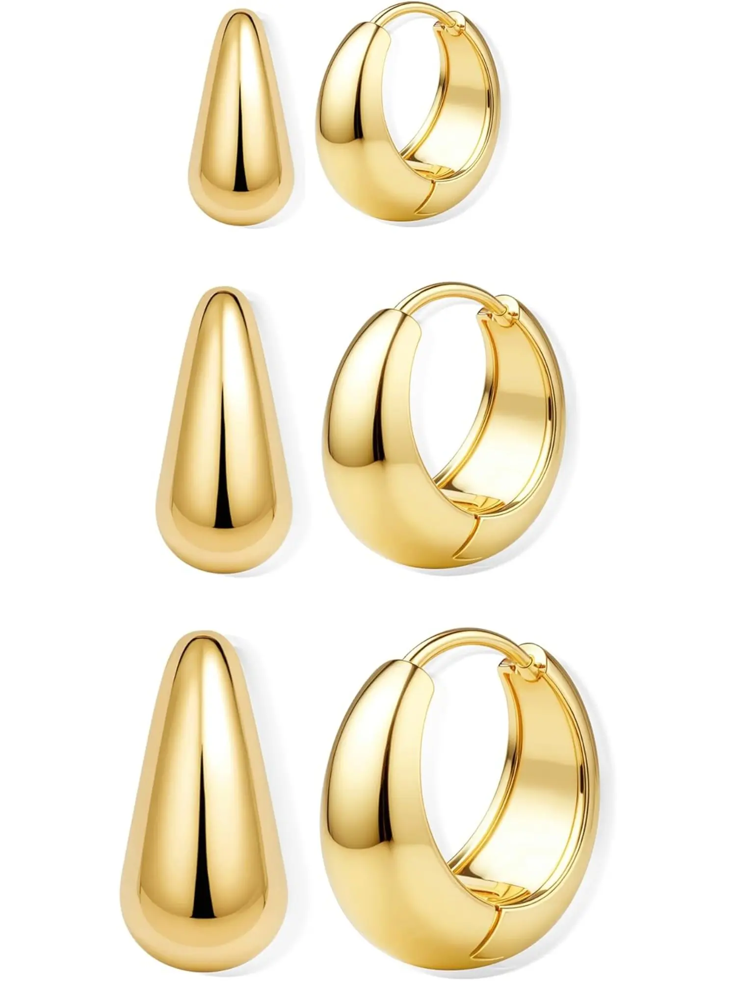 Retro 3 Pairs Golden Classic Hoop Earrings Set, Fashionable Earrings, for Women Men Unisex Jewelry Collection Hypoallergenic Copper Diverse Sizes Chunky Styles Petite Huggie Hoops Perfect for Stacked Looks Multiple Ear Piercings