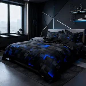 3D Block Theme Reversible Bedding Set, Soft Polyester Duvet Cover and Pillowcase, Bedroom Decoration, Comfortable and Stylish, Modern Bedding Set