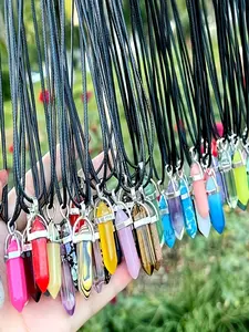 30-piece multi-color chakra pendants & adjustable faux leather necklaces - synthetic crystals, suitable for jewelry making DIY bracelets, earrings, necklaces, gifts for lovers (15 cords+15 crystals) Adjustable Charms Necklace Boho Chic Crystal