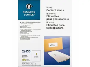 Business Source Full Sheet Labels 8-1/2"x11" 100/PK White 26133