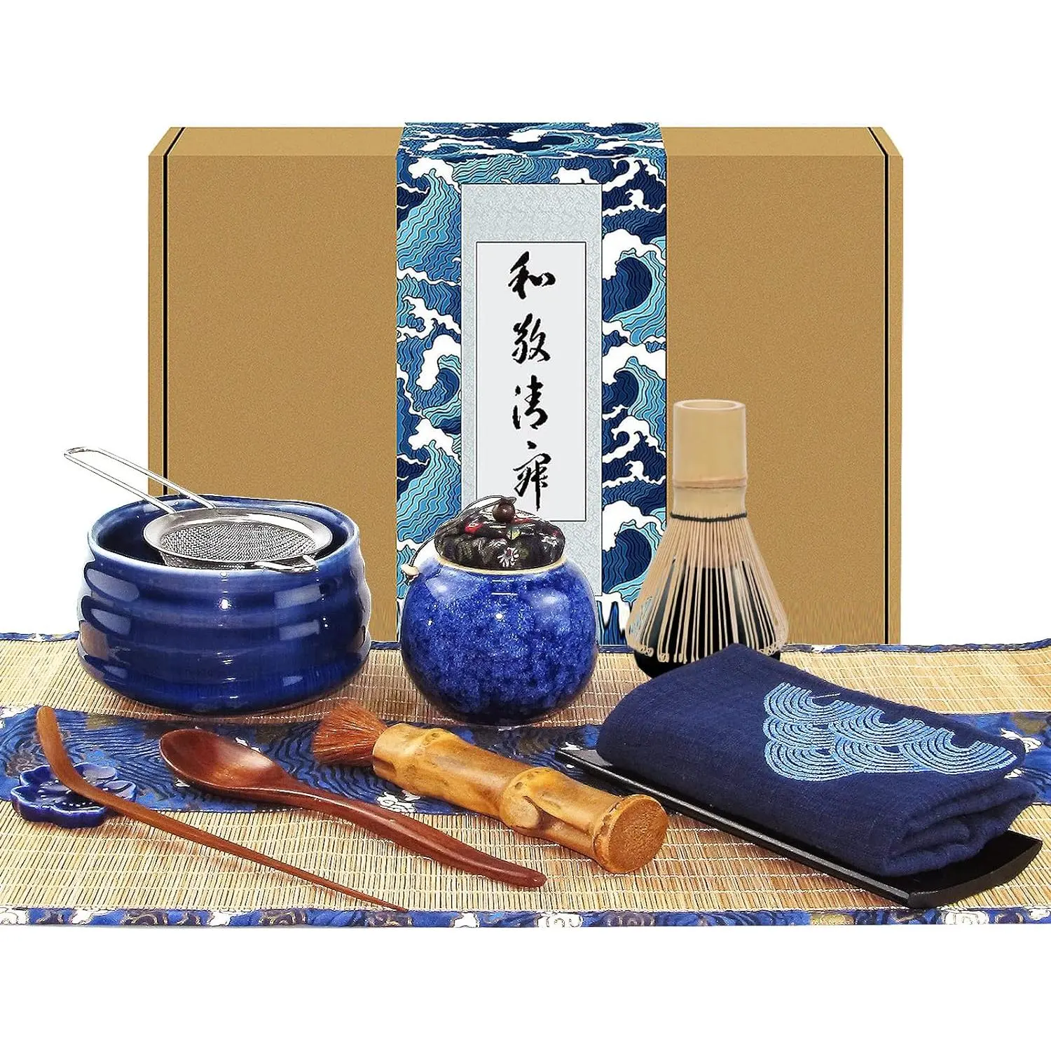 12 count  Matcha  Set - Bowl,  Whisk, Holder, Brush and Screen - Handmade Ceremony Kit for Traditional  Ceremony