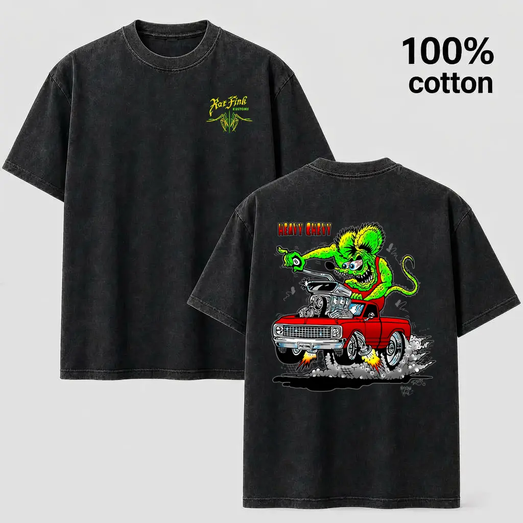 Vintage Washed Graphic T-Shirt Retro Hot Rod Monster Streetwear Tee