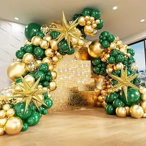 Green Gold Balloon Arch Kit with starburst balloons for Birthday Baby Shower Wedding New Years Party Decor Shiny