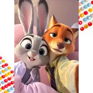 5D DIY Full Drill Round Diamond Painting - Diamond Art Painting Kit Officer Rabbit Smile Mosaic, Canvas - DIY Decorative Painting, Home Wall Decor, Suitable for Halloween, Christmas, Birthday and Anniversary Gifts