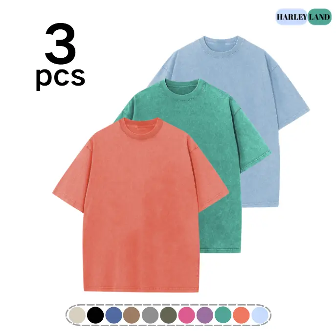 Harleyland Women's Graphic T-Shirts, 3-Pack Vintage Acid Wash Cotton, Loose Fit Basic Streetwear for School and Everyday, Shortsleeve, Fabric