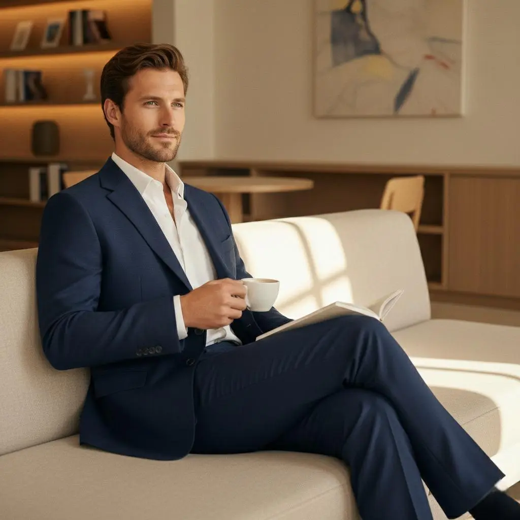Douglas & Grahame Men's Classic Fit 2-Piece Wool Suit (98% Wool), Jacket Pants Set, Free Tie, Formal Business Wedding Casual Set, Suitable for Various Office and Formal Occasions, office work clothes, formal outfits men, western style menswear. Longsleeve
