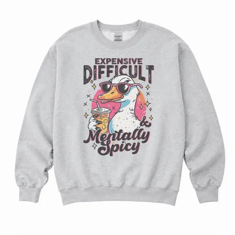 Expensive Difficult and Mentally Spicy  Sweatshirt Women's Mental Health Themed Casual Vintage Hoodie, Soft Fabric Tops, Ash Grey Sweatshirt