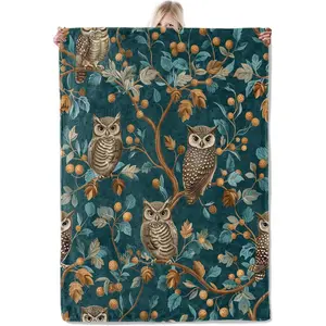 Flannel Blanket | Vintage Owl Tree Forest Soft Flannel Throw Blanket, Brown Owls Botanical Woodland Decor, Warm Lightweight Gifts For Nature Lovers, Perfect For Couch Bedroom Home Decor | Home & Gift