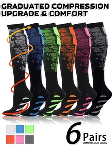 6 pairs of men's and women's Breathable compression socks wide calf men's and women's booster socks for circulation, running, nurses, pregnant women Support for blood circulation Various colour patterns available