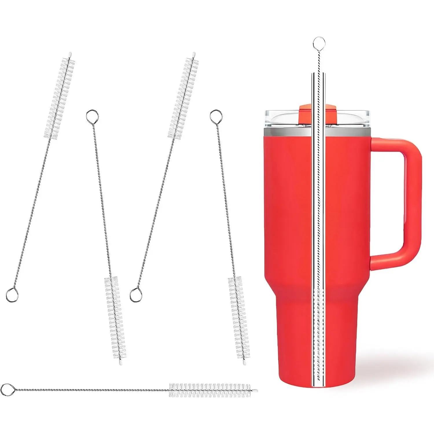 Synthetic Drinkware Cleaning Brushes 5-Pack Value Set - Dishwasher-Safe, Durable Long Wire Handle, Dual-Layer Bristle Design, Bend-Resistant, Hanging Holes for Straws, Mugs, Sippy Cups - Ditch Disposable Brushes for Coffee Lovers