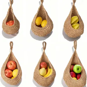 Wall-Mounted Vegetable Storage Fruit Basket, Bird Nest Wall Hanging Water Drop Net Pouch, Handmade Cotton Rope Woven Wall Hook