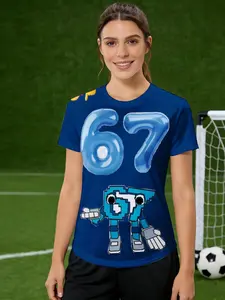 Women's short sleeve T-shirt Number Sixty Seven Robot Design 3D full-frame printing spring and summer fashion trend exercise women's soccer jersey design short-sleeve spring graphic check vintage