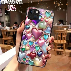 Love/Blingbling/Colorful/Anti-Fall Tempered Glass Phone Case for iPhone 15Pro Max/15Pro/15Plus,14 Pro Max/14 Plus/14 Pro/14, for iPhone 13 Pro Max/13 Pro/13, for iPhone 12 Pro Max/12 Pro/Shockproof Soft Protective Cover