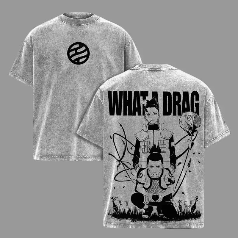 Menswear Naruto Shikamaru Nara Washed Oversized T-Shirt, Vintage Anime Heavy Cotton Short-Sleeve Tee, Classic Ninja Fan Apparel, 90s Graphic American Casual Unisex Top for Daily & Streetwear Crewneck Tshirt