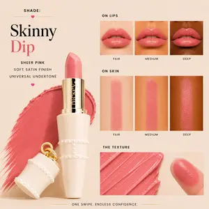 Hickey Lipstick Skinny Dip Refill | Sheer Pink Soft Satin | Clean Organic Vegan Refillable Lipstick | Long Lasting Hydrating | Gift for Her
