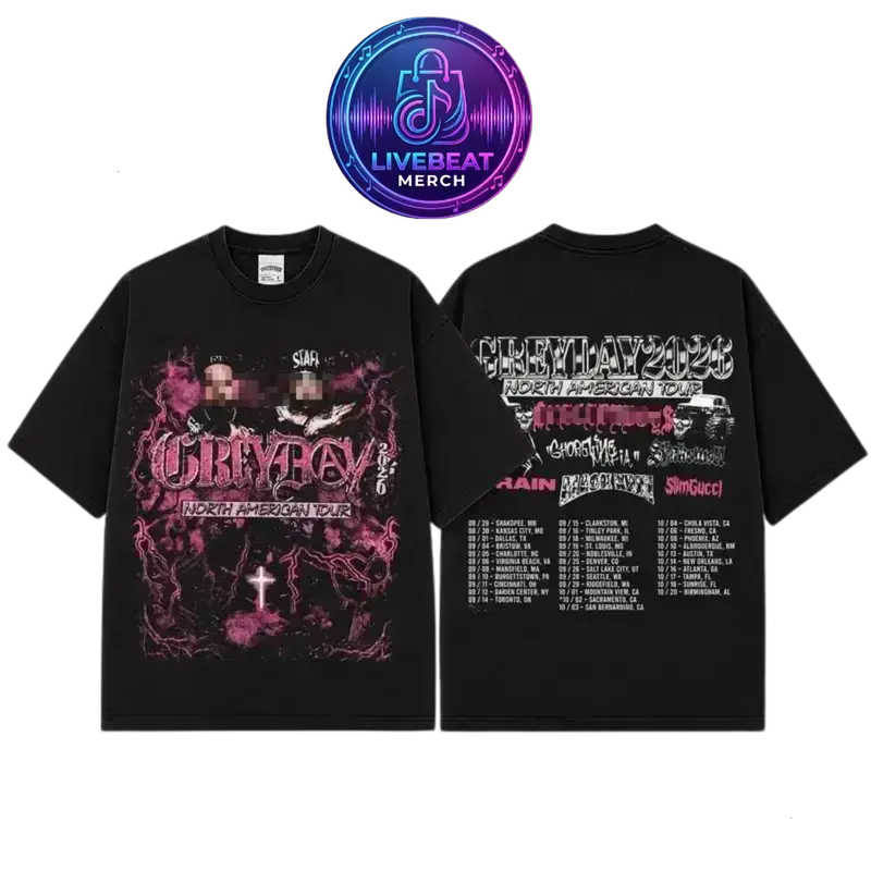 GreyDay 2026 Tour Graphic T-Shirt Ver 6, G59 Music Tour Merch, Bones Night Lovell Germ Ramirez Black Smurf Concert Tee, Underground Hip Hop Rap Shirt, Festival Fan Apparel, Live Show Graphic Tee, Unisex Streetwear Gift