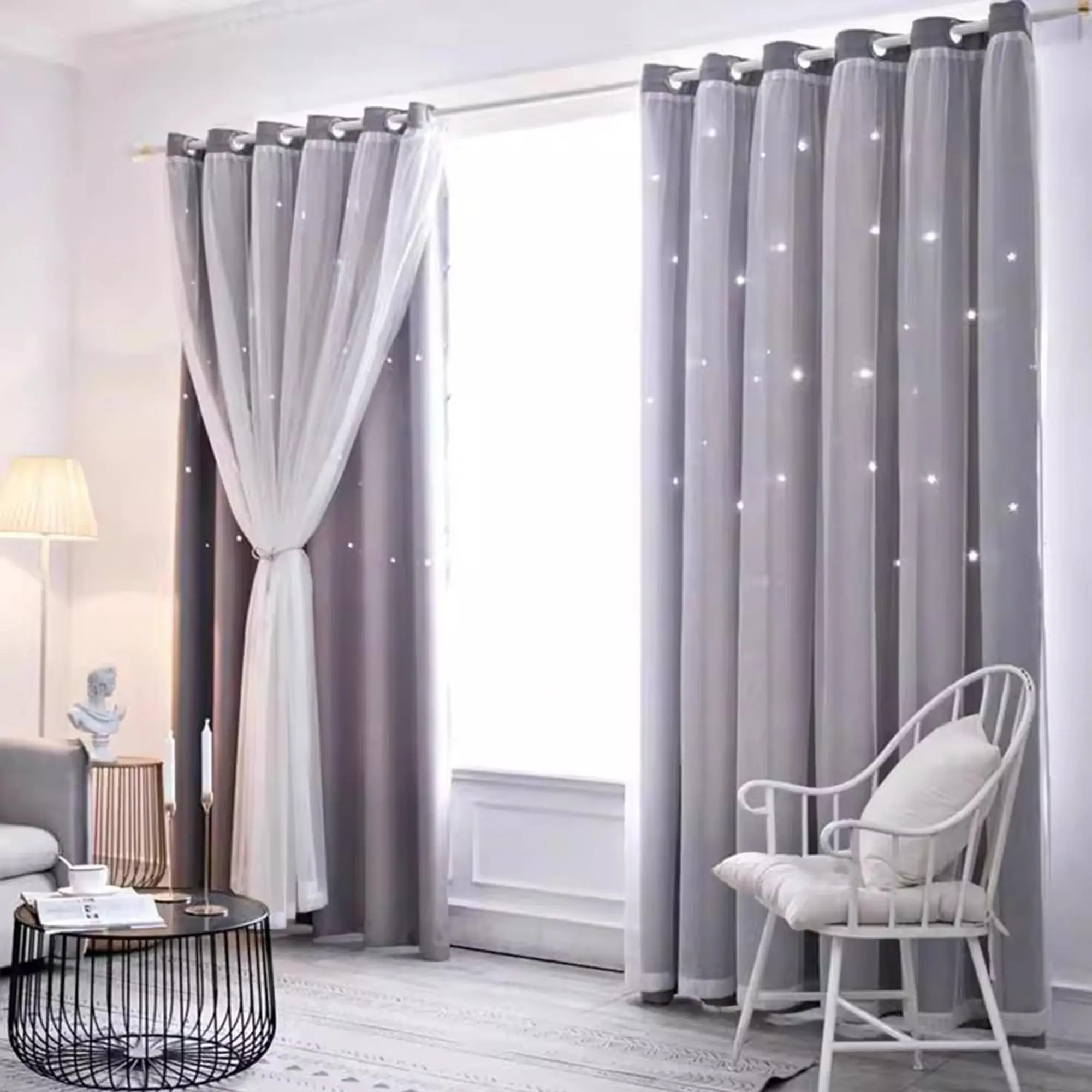 1 Count Double Layer Blackout Curtain, Princess Style Drapes, Dustproof Windproof Heat Insulation, Home Decor, Room Decor Curtain, Elegant Design, Home Decoration Curtain, Thermal Insulated Curtain, Window Curtain