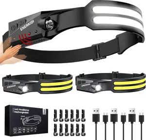 3 Packs 2 LED Headlamp Rechargeable HeadLamps for Adults, 7 Modes Head Light Sensor Mode 230° Wide Beam Headlight Waterproof Camping Accessories Gifts for Hiking Running Repairing Fishing Cycling
