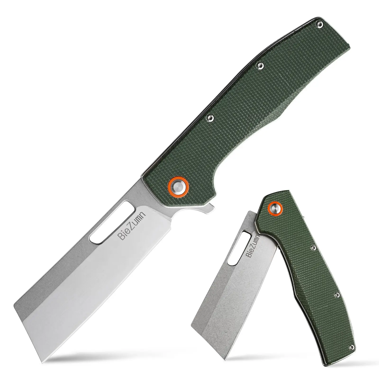 BieZumn Folding Pocket Knife, White Washed Blade, Linen Handle for Hunting, Survival, Camping and Outdoor Activities, Great Gift Father